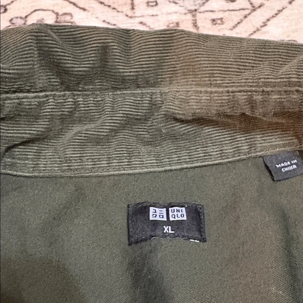 UNIQLO XL olive colored corduroy button down boxy shirt